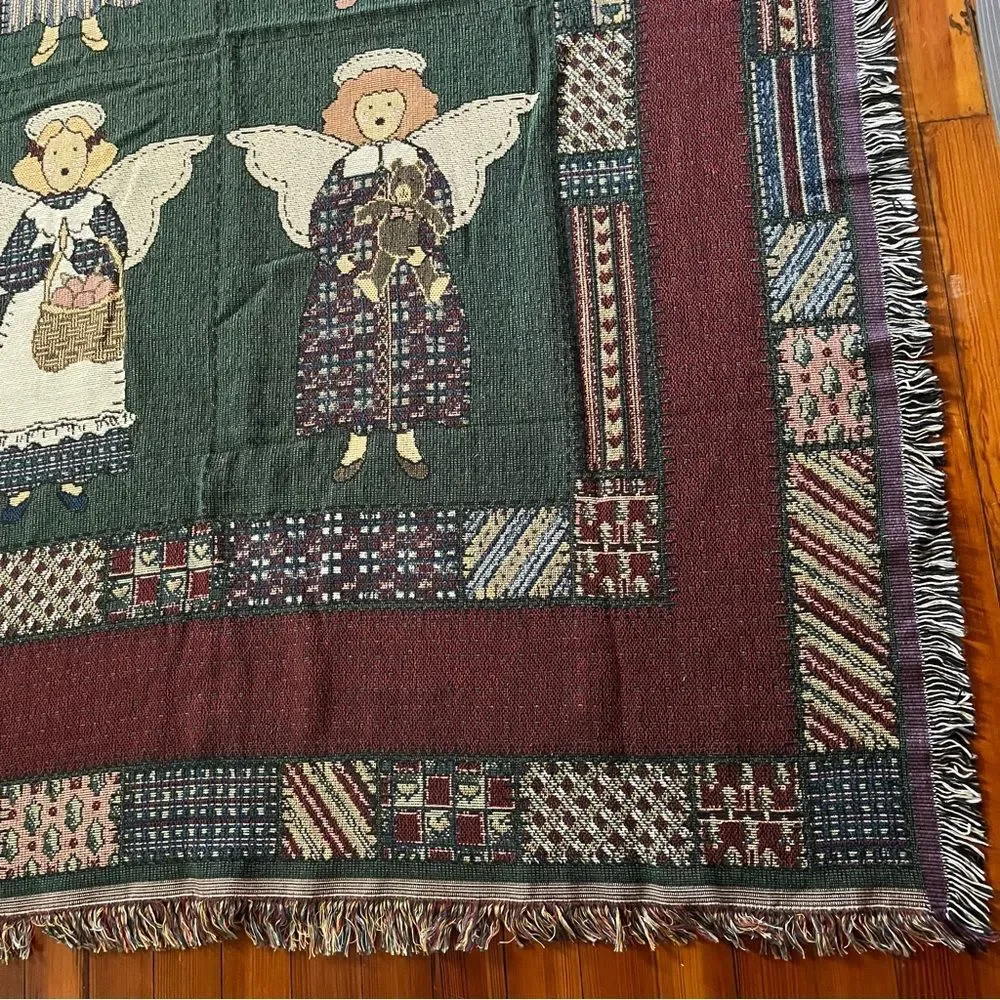 NWT Vintage Masterweave Inc Angel Quilt Tapestry Afghan Throw Blanket 55 X 73 In